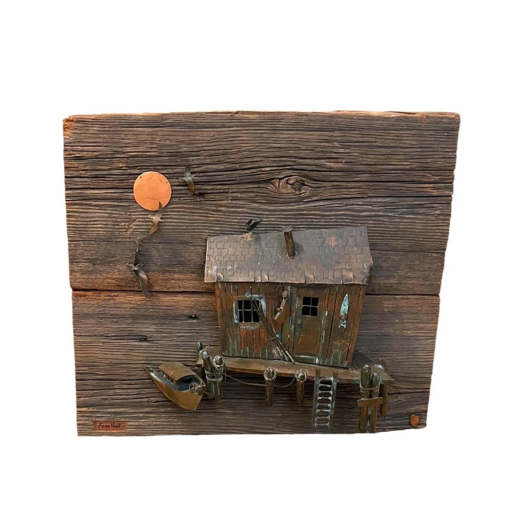 Brutalist Metal & Wood Sculpture, Signed Fenn Vogt